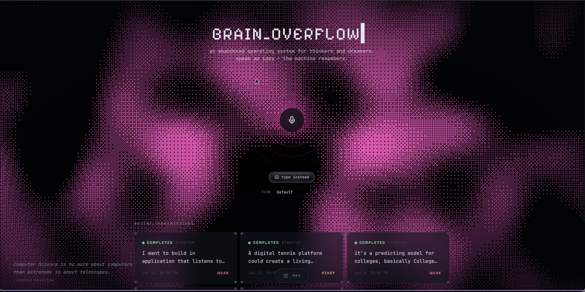 Brain Overflow interface